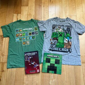 Minecraft Youth L Short Sleeve Tee Graphic T Shirt & Books Bundle - Lot of 4